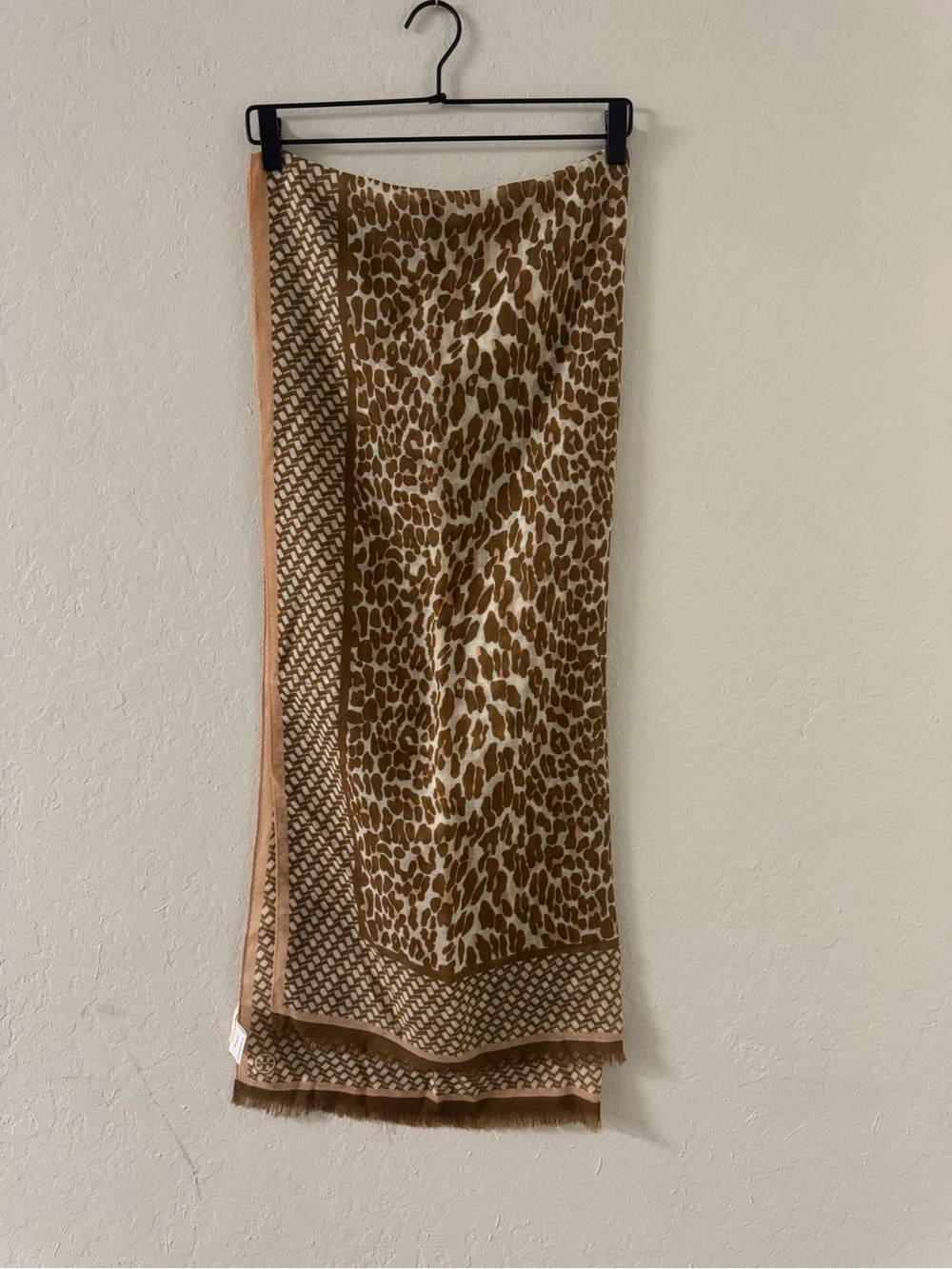 Tory Burch Beige and Brown Logo Pattern Scarf - Picture 3 of 8